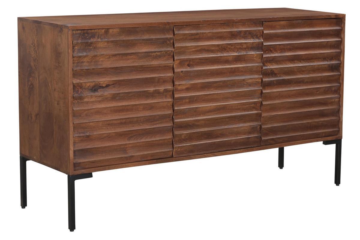 Buffet en bois fonc� manguier massif et m�tal noir 3 portes L140 cm ONDA