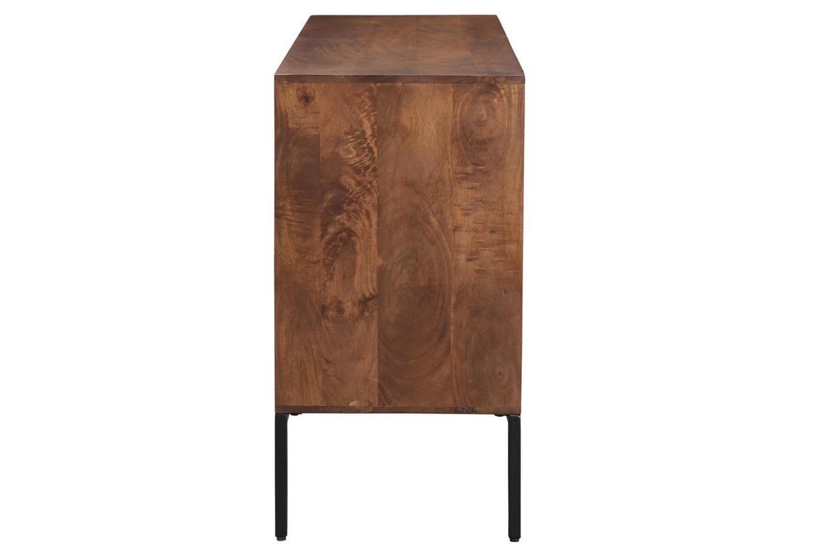 Buffet en bois fonc� manguier massif et m�tal noir 3 portes L140 cm ONDA