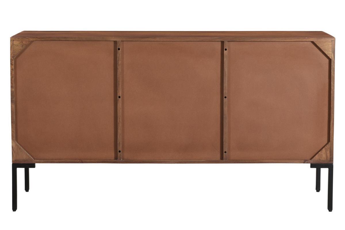 Buffet en bois fonc� manguier massif et m�tal noir 3 portes L140 cm ONDA