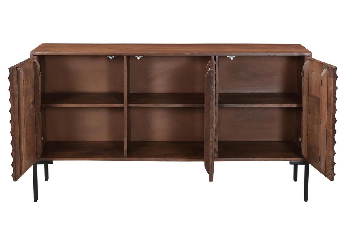 Buffet en bois fonc� manguier massif et m�tal noir 3 portes L140 cm ONDA