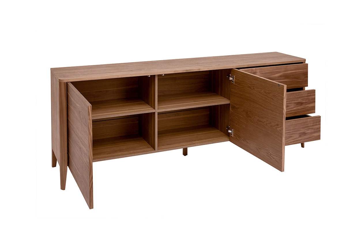 Buffet en bois fonc noyer 2 portes 3 tiroirs 180 cm BENJA