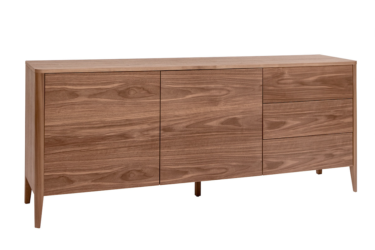 Buffet en bois fonc noyer 2 portes 3 tiroirs 180 cm BENJA