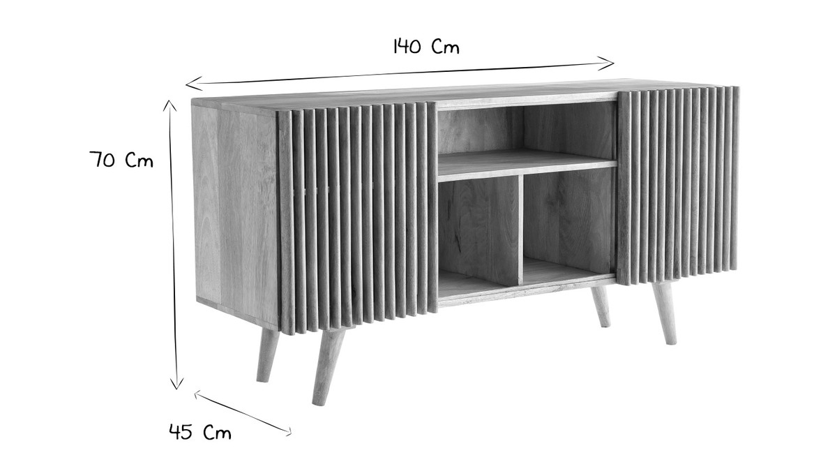 Buffet en bois manguier massif 2 portes coulissantes L140 cm ALBA