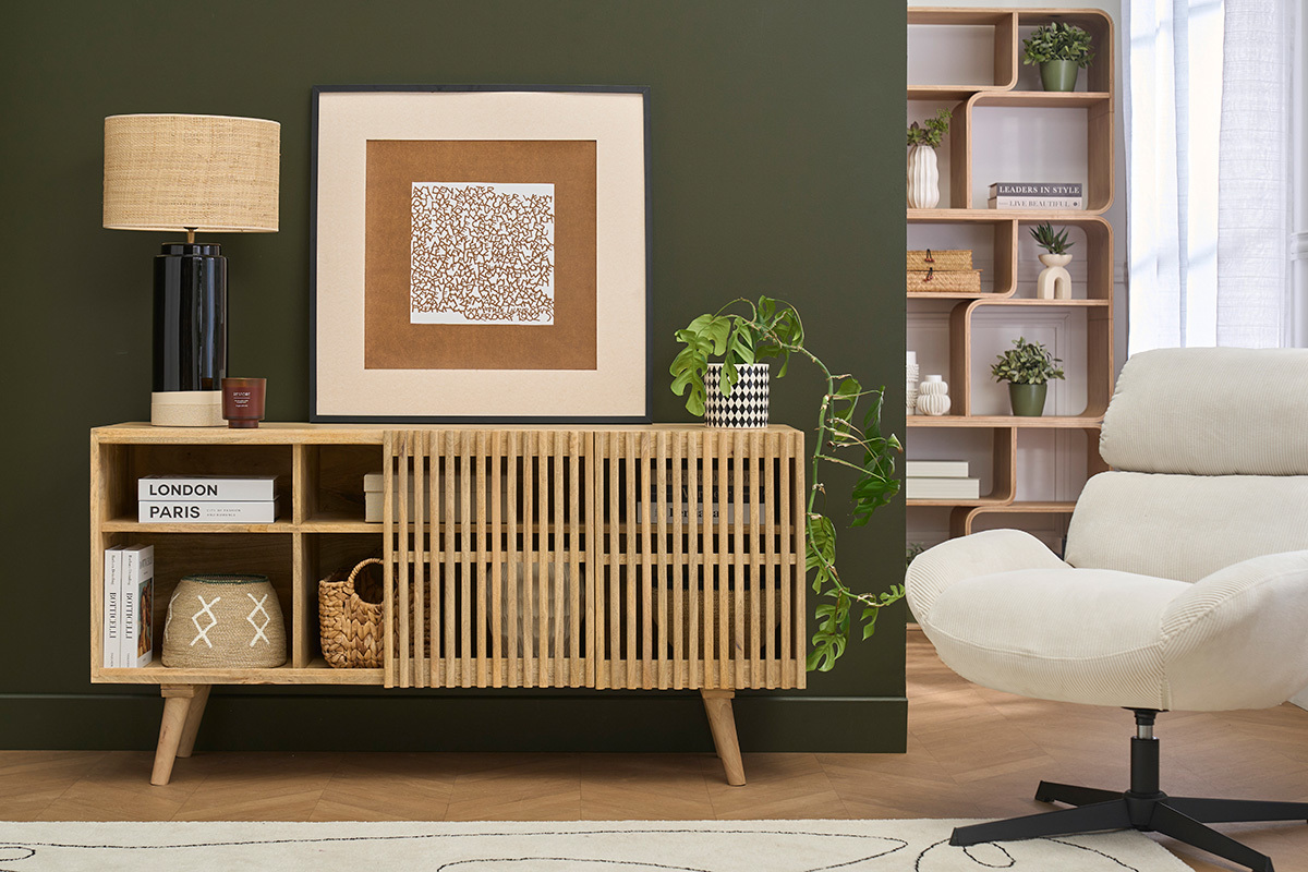 Buffet en bois manguier massif 2 portes coulissantes L140 cm ALBA