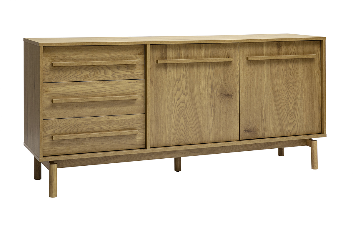 Buffet finition bois ch�ne 2 portes 3 tiroirs L160 cm YSEULT