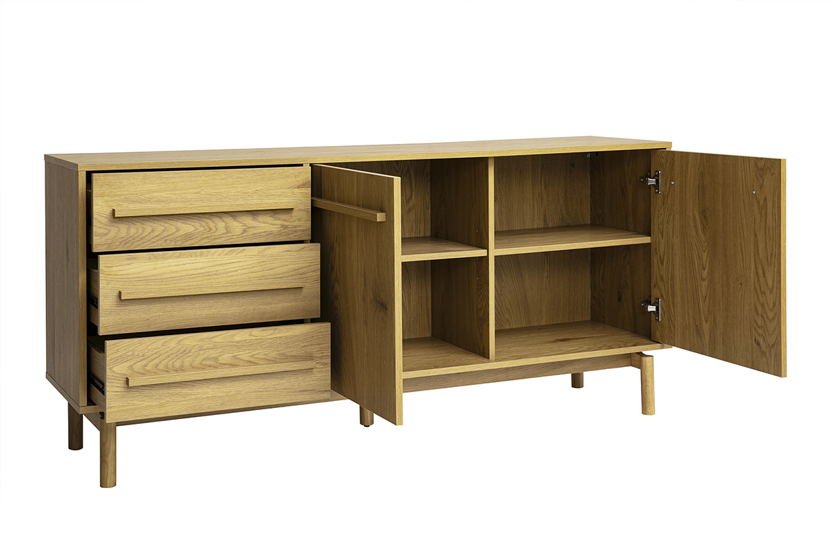 Buffet finition bois ch�ne 2 portes 3 tiroirs L160 cm YSEULT