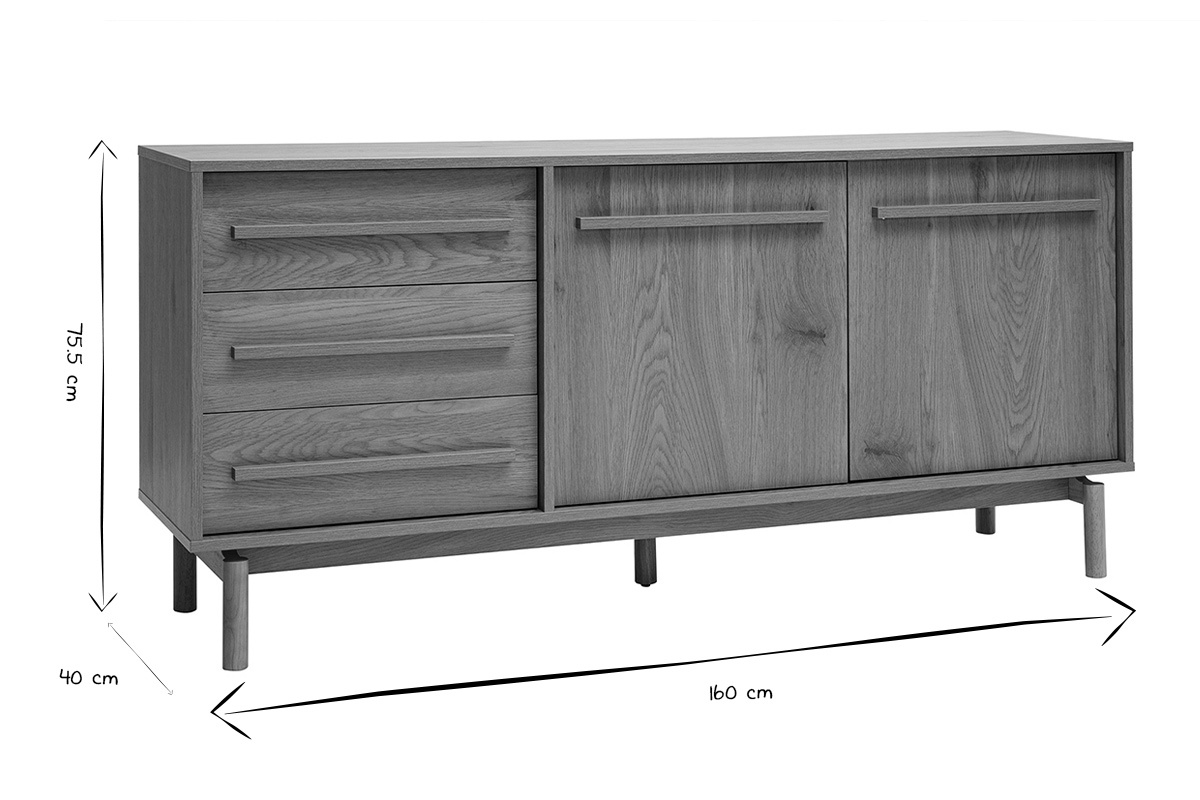 Buffet finition bois ch�ne 2 portes 3 tiroirs L160 cm YSEULT