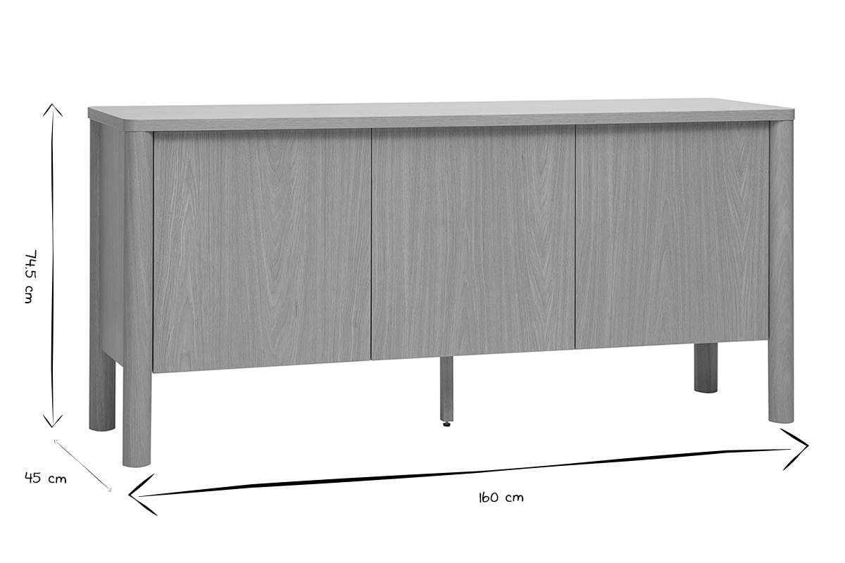 Buffet finition bois clair ch�ne 3 portes L160 cm IZZIE