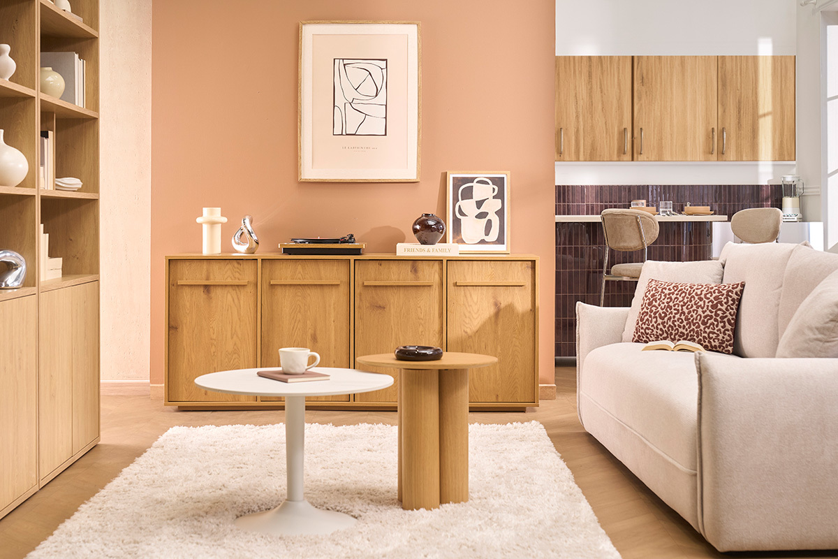 Buffet finition bois clair ch�ne 4 portes L180 cm LOTHAIRE