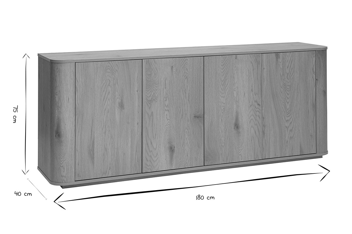 Buffet finition bois clair ch�ne 4 portes L180 cm NEGAN