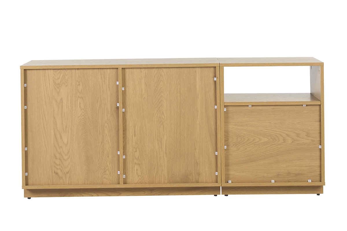 Buffet finition bois clair ch�ne et cannage rotin 2 portes 2 tiroirs L146 cm SEVILLE