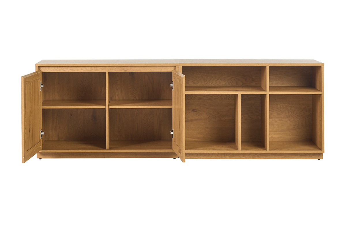 Buffet finition bois clair ch�ne et cannage rotin 2 portes L192 cm SEVILLE