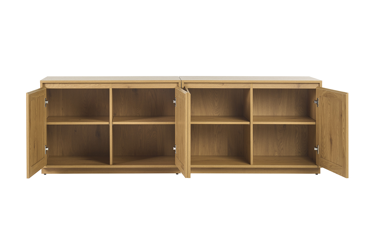 Buffet finition bois clair ch�ne et cannage rotin 4 portes L192 cm SEVILLE