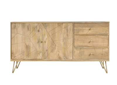 Buffet grav&eacute; en manguier massif et m&eacute;tal dor&eacute; LINIUM