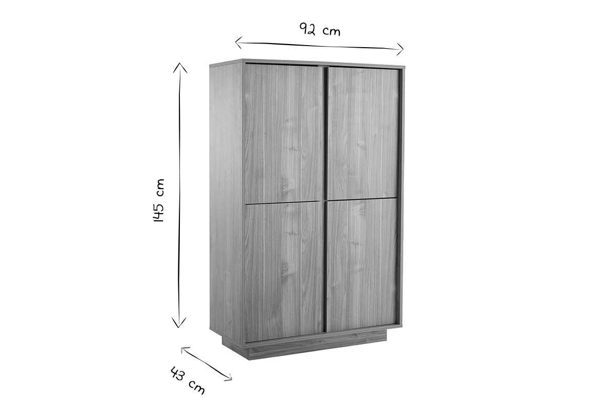 Buffet haut design finition bois chne 4 portes L92 cm COMO
