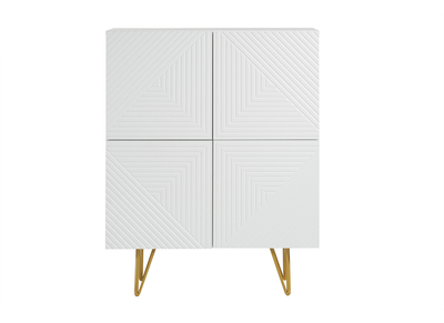 Buffet haut design gravé blanc mat et métal doré 4 portes L86 cm OZEN