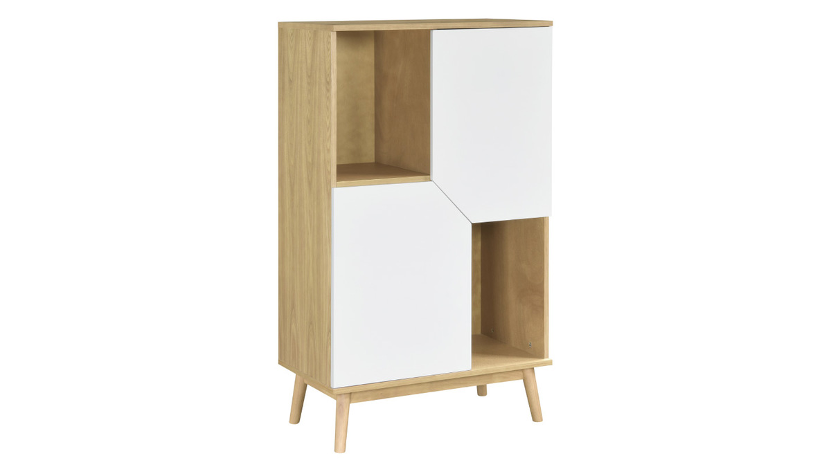 Buffet haut scandinave bois clair et blanc 2 portes L70 cm TALIA