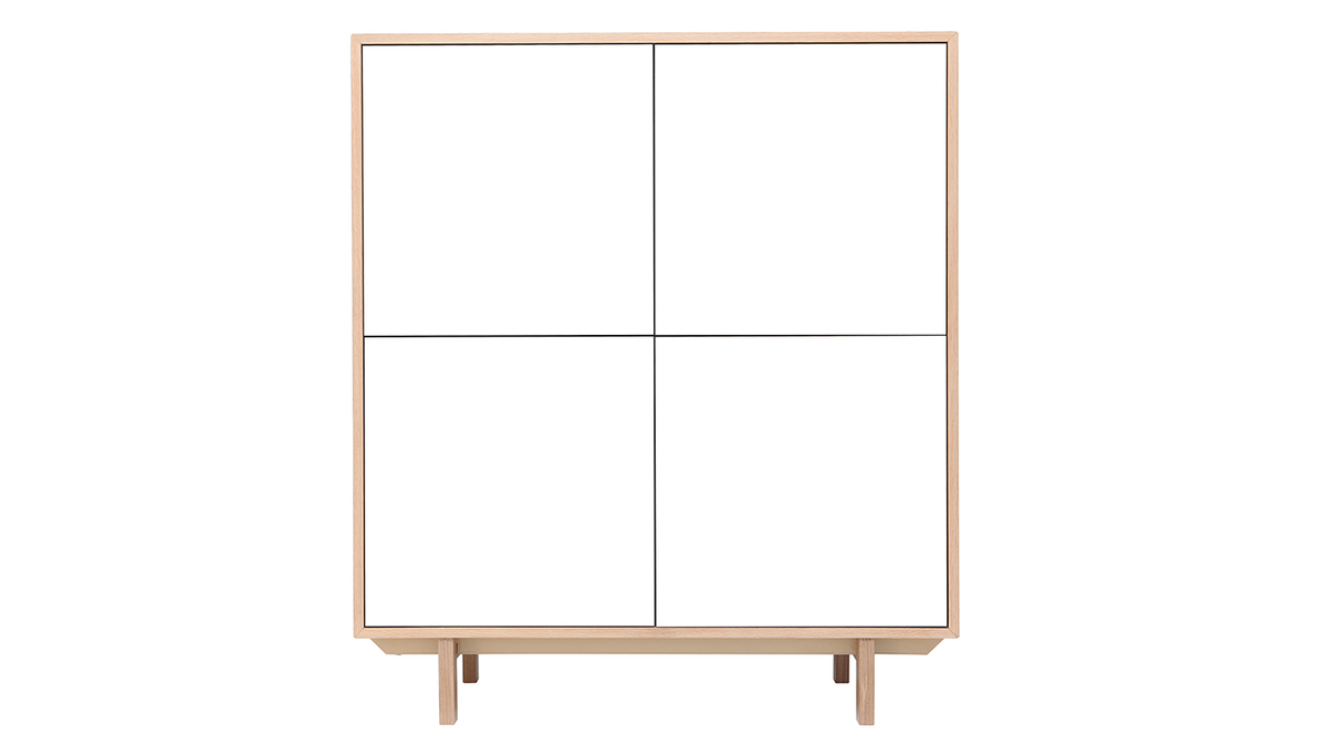 Buffet haut scandinave bois et blanc  4 portes L110 cm SID