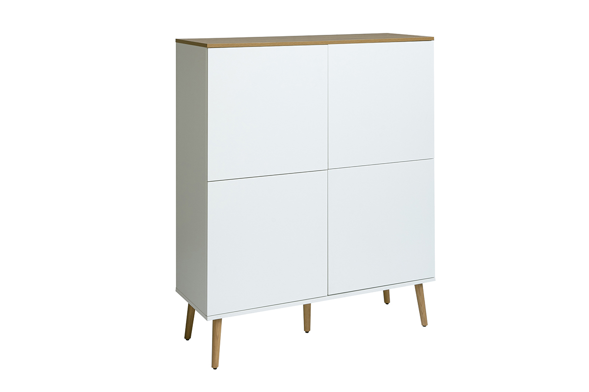 Buffet haut scandinave finition bois clair ch�ne et blanc L110 cm ANDERS
