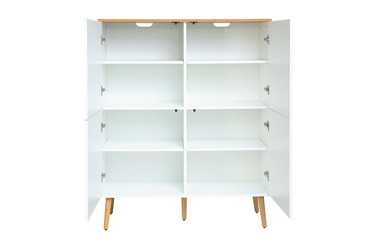 Buffet haut scandinave finition bois clair ch�ne et blanc L110 cm ANDERS