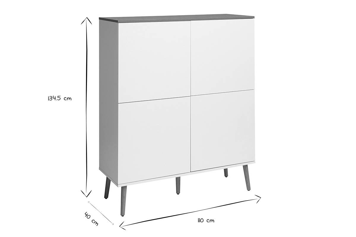 Buffet haut scandinave finition bois clair ch�ne et blanc L110 cm ANDERS