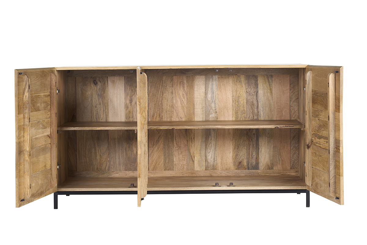 Buffet industriel en bois manguier massif et m�tal noir 3 portes L145 cm YPSTER