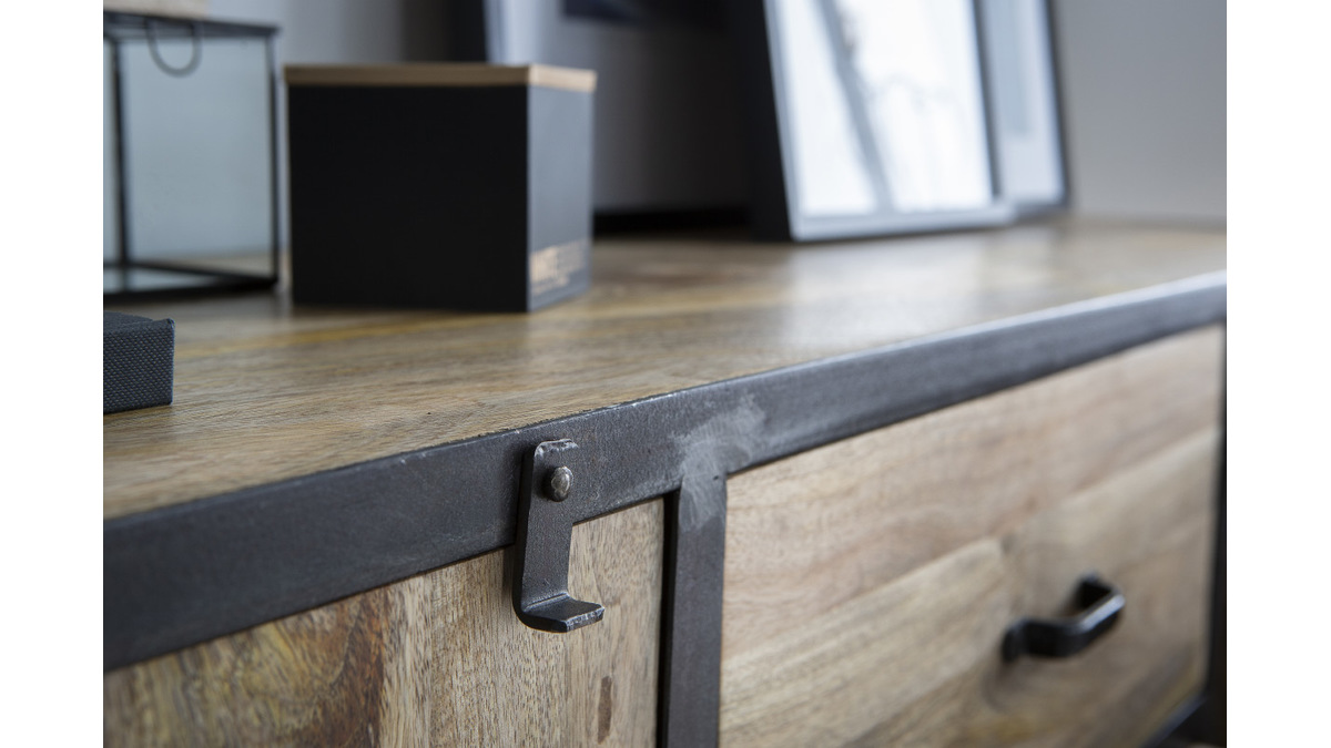 Buffet industriel en manguier massif et mtal noir L160 cm INDUSTRIA
