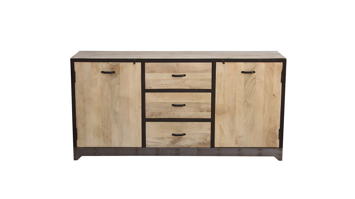 Buffet industriel en manguier massif et mtal noir L160 cm INDUSTRIA