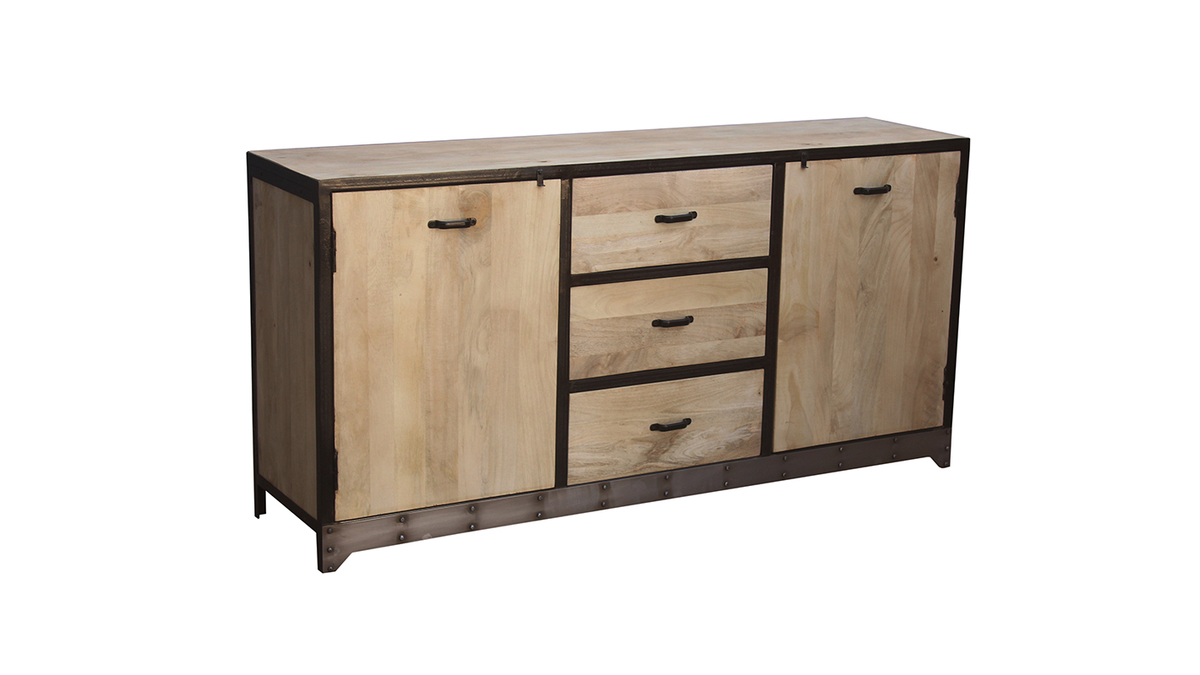 Buffet industriel en manguier massif et mtal noir L160 cm INDUSTRIA