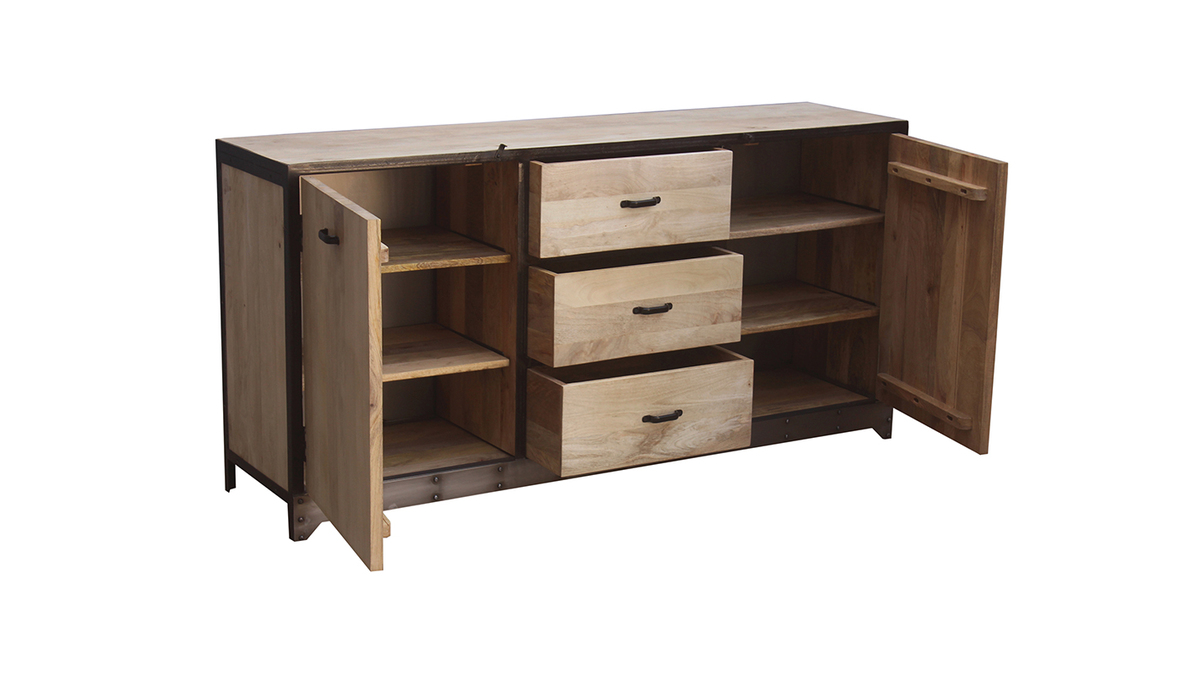 Buffet industriel en manguier massif et mtal noir L160 cm INDUSTRIA