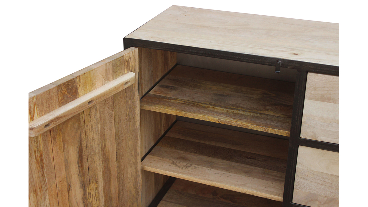 Buffet industriel en manguier massif et mtal noir L160 cm INDUSTRIA