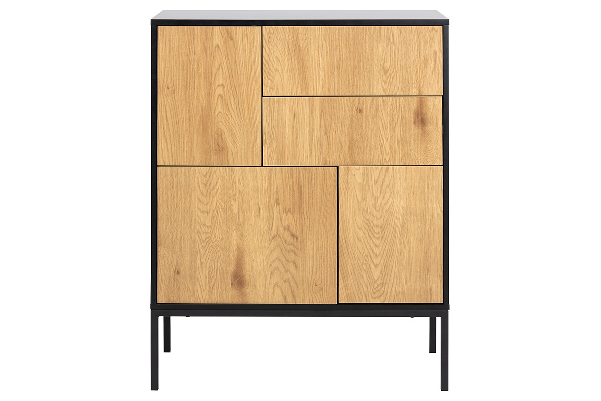 Buffet industriel haut bois et mtal noir 3 portes 2 tiroirs L80 cm TRESCA