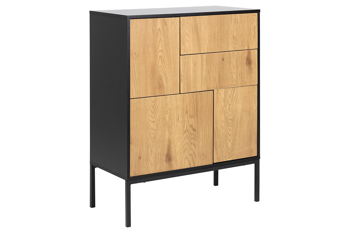 Buffet industriel haut bois et mtal noir 3 portes 2 tiroirs L80 cm TRESCA