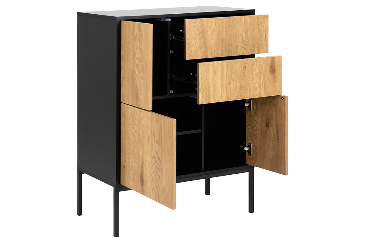 Buffet industriel haut bois et mtal noir 3 portes 2 tiroirs L80 cm TRESCA