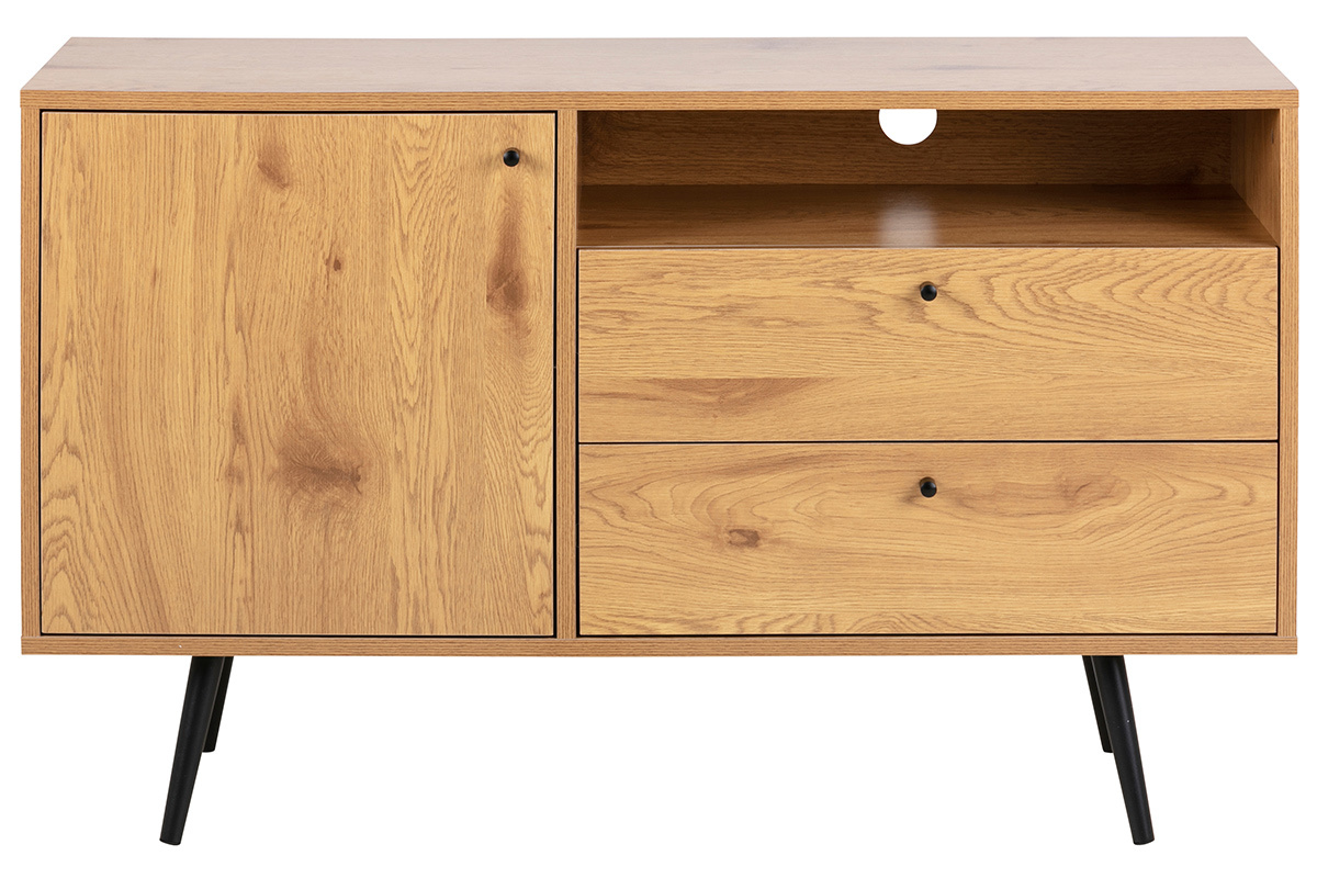 Buffet moderne finition ch�ne et noir L124 cm MIKKA