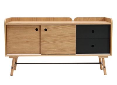 Buffet scandi japonais ch&ecirc;ne et gris mat 2 tiroirs JAPANSK