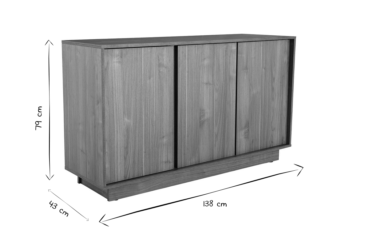Buffet scandinave 3 portes finition bois chne L138 cm COMO