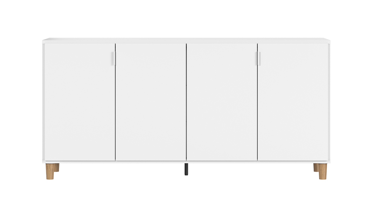 Buffet scandinave blanc 2 portes 3 tiroirs L160 cm VESTA