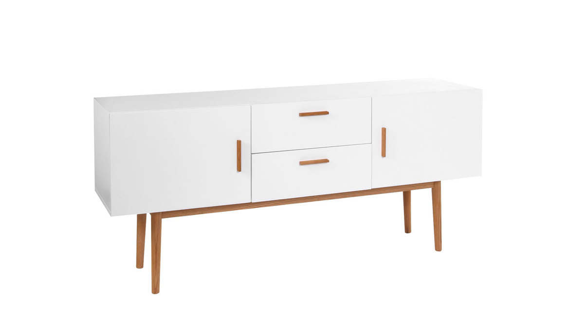 Buffet scandinave blanc et bois 2 portes L160 cm GILDA