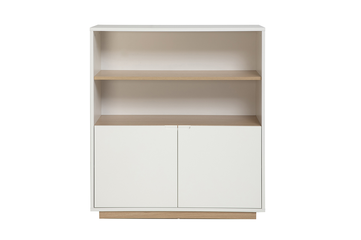 Buffet scandinave blanc et finition bois clair 2 portes L100 cm LEANA