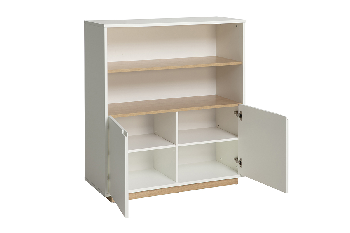 Buffet scandinave blanc et finition bois clair 2 portes L100 cm LEANA