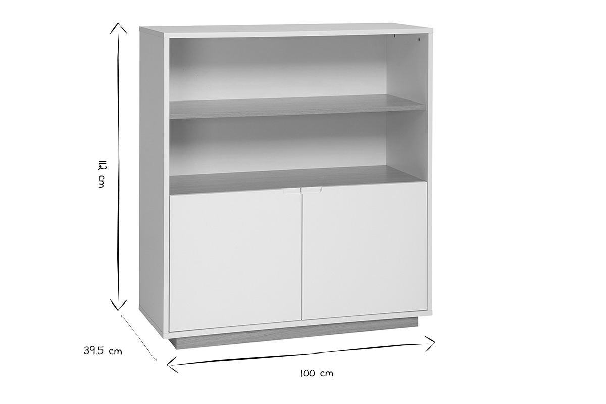 Buffet scandinave blanc et finition bois clair 2 portes L100 cm LEANA