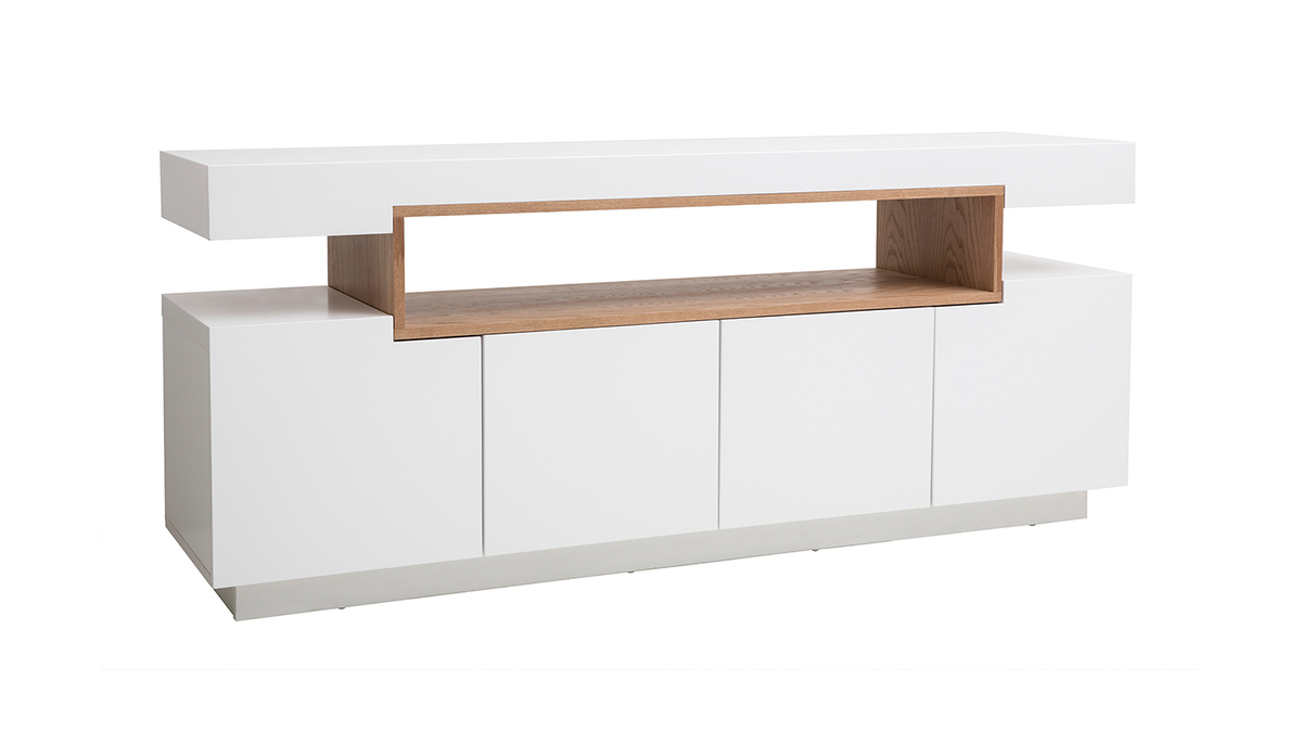 Buffet scandinave blanc mat et bois 4 portes L180 cm LIVO