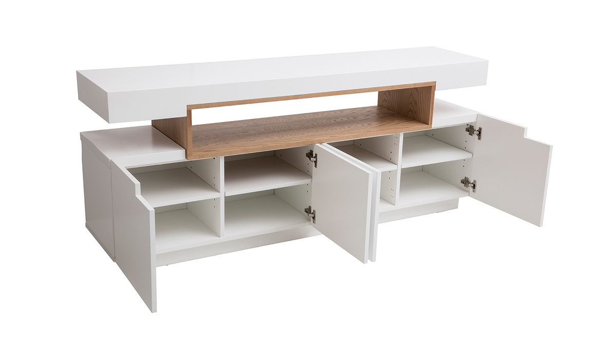 Buffet scandinave blanc mat et bois 4 portes L180 cm LIVO