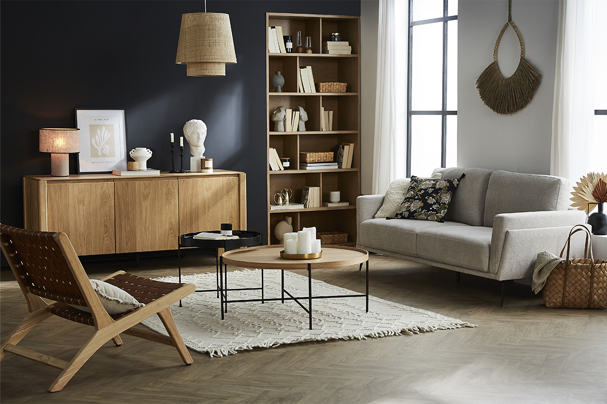 Buffet scandinave en bois clair chne 3 portes L166 cm AGALI