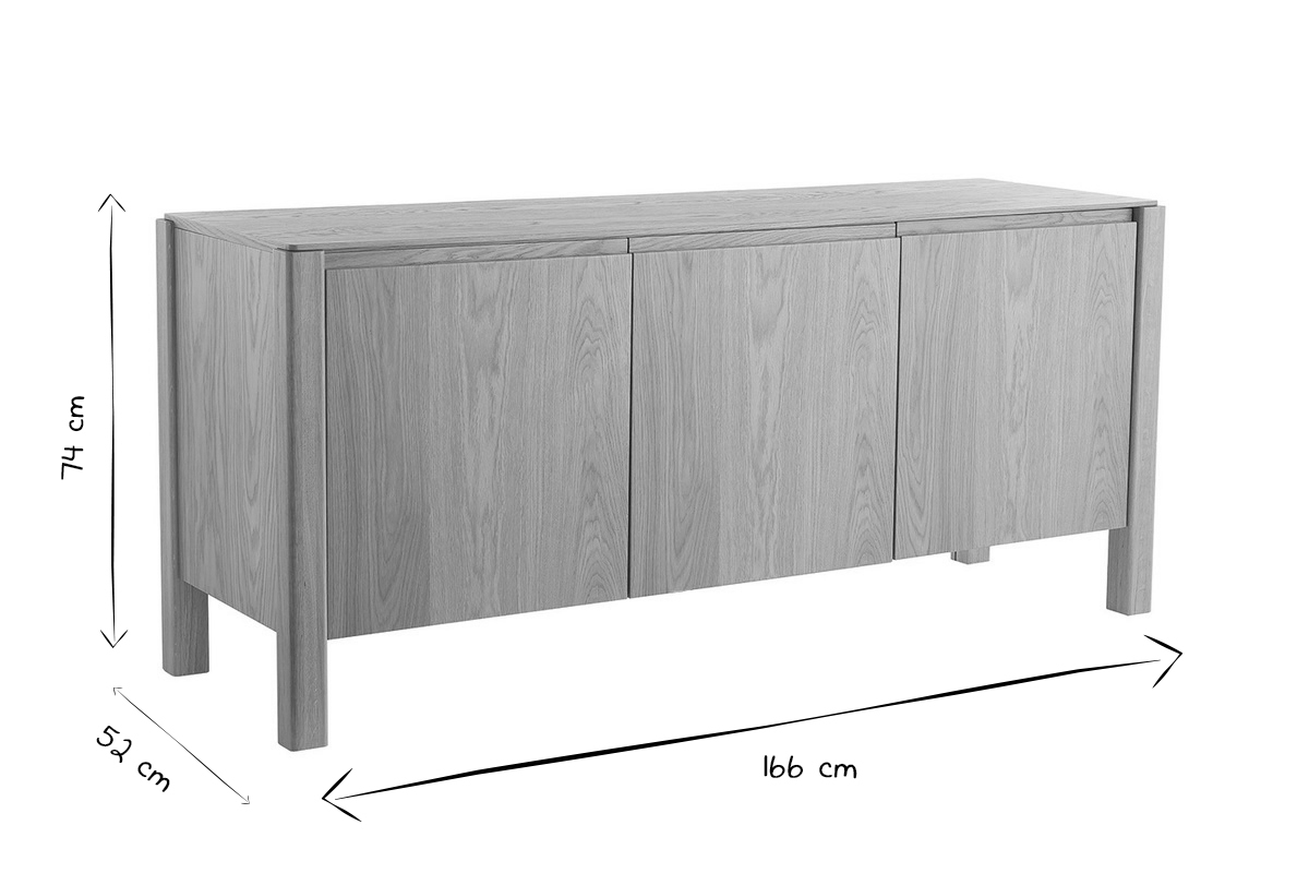 Buffet scandinave en bois clair chne 3 portes L166 cm AGALI