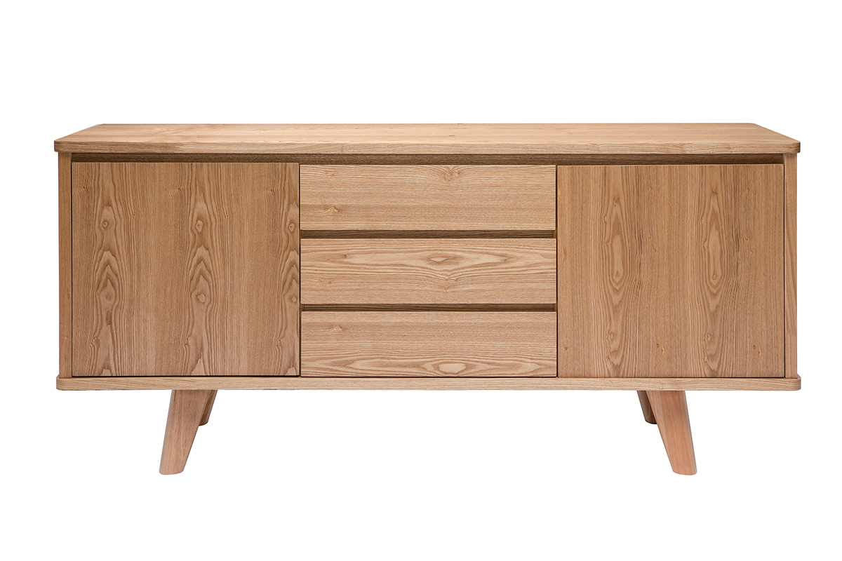 Buffet scandinave en bois clair fr�ne 2 portes 3 tiroirs L160 cm FIFTIES