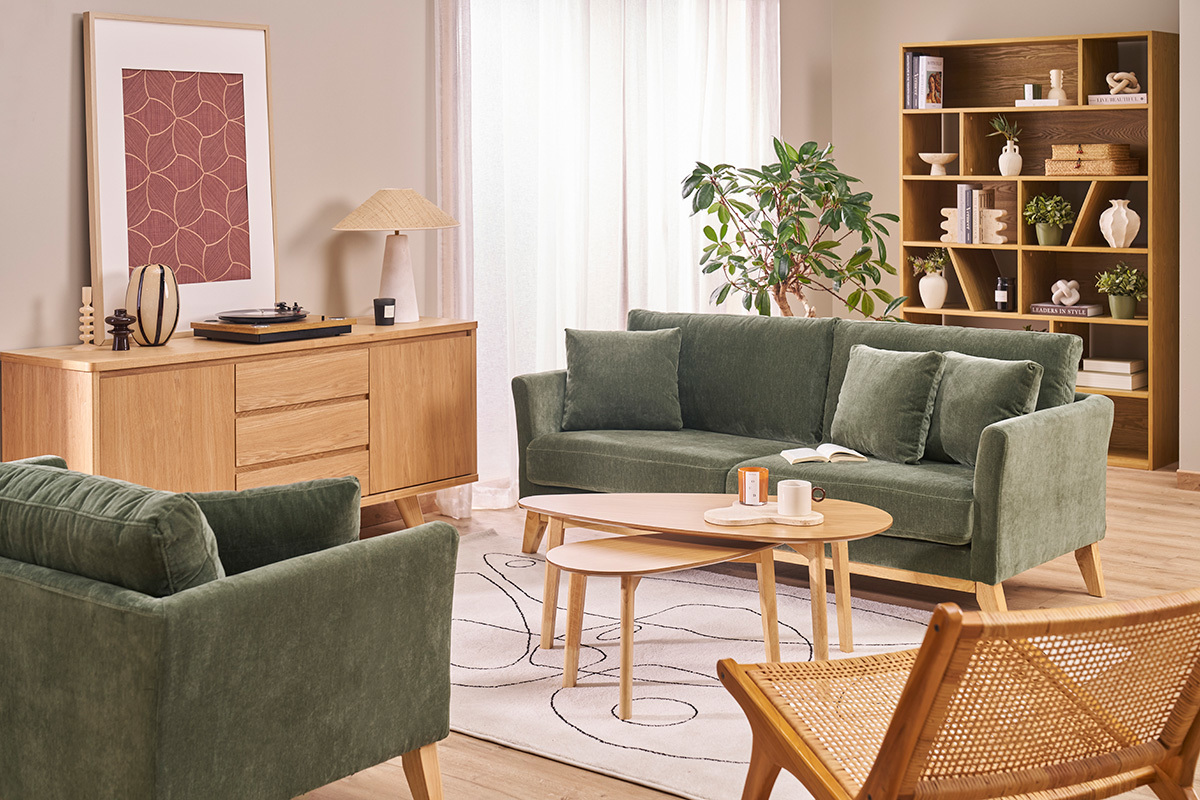 Buffet scandinave en bois clair fr�ne 2 portes 3 tiroirs L160 cm FIFTIES