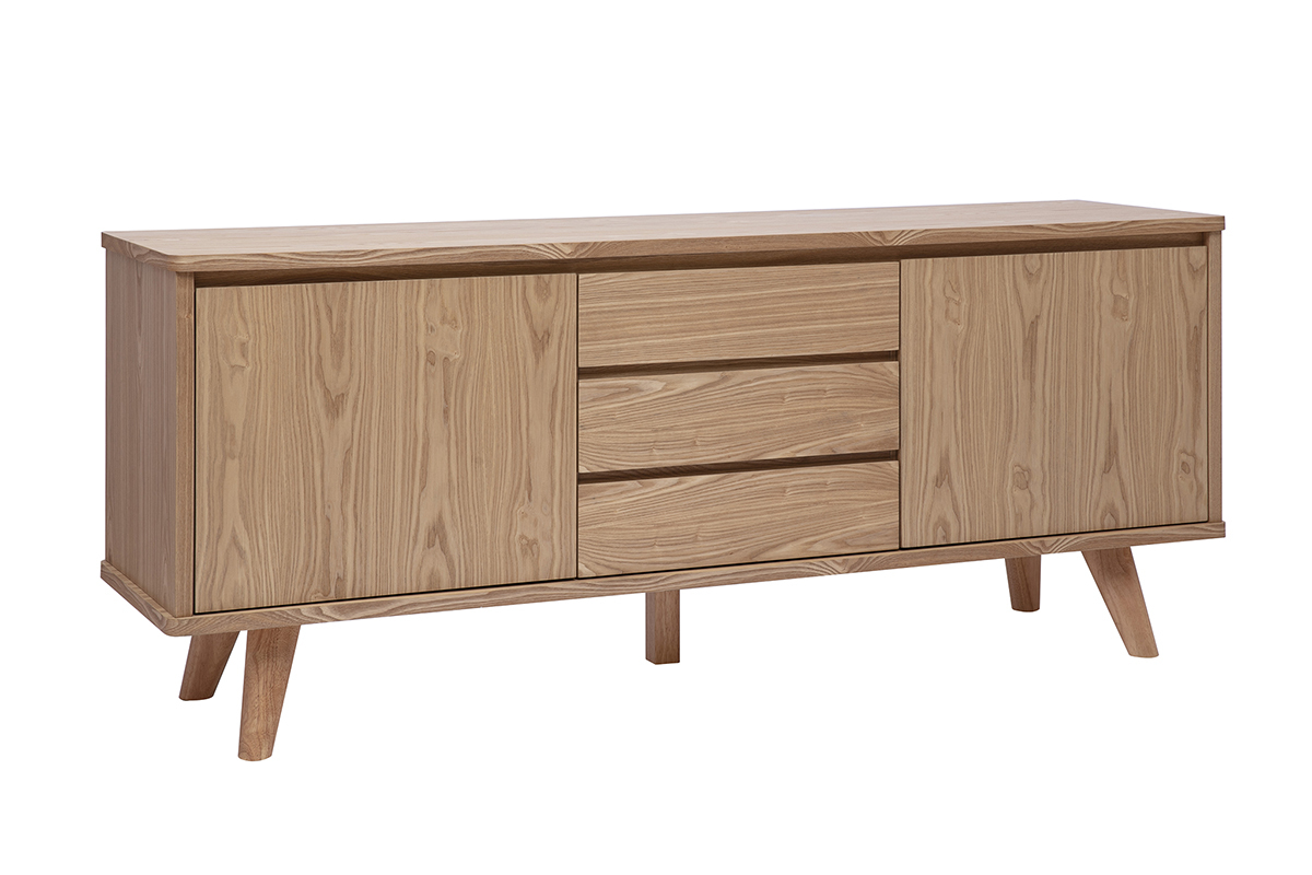 Buffet scandinave en bois clair fr�ne 2 portes 3 tiroirs L180 cm FIFTIES