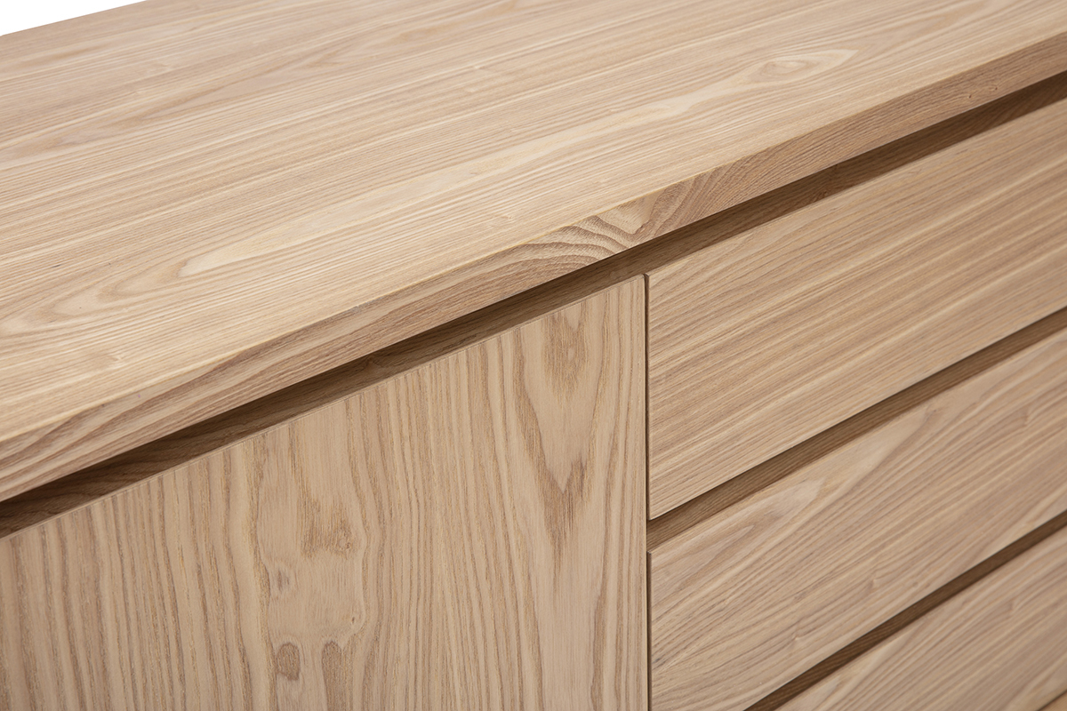 Buffet scandinave en bois clair fr�ne 2 portes 3 tiroirs L180 cm FIFTIES